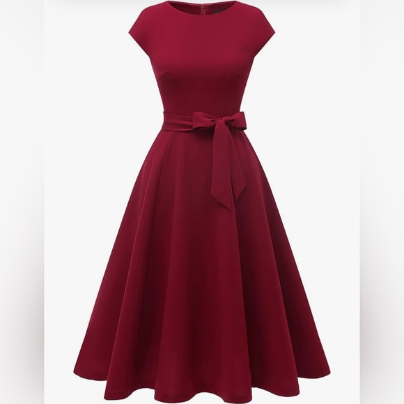 NEW Burgundy Career Sleeveless Formal Wedding Guest Midi Dress M NO BELT - Picture 1 of 6